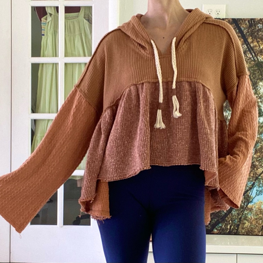 POL Women's Brown Boho Ruffled Hoodie